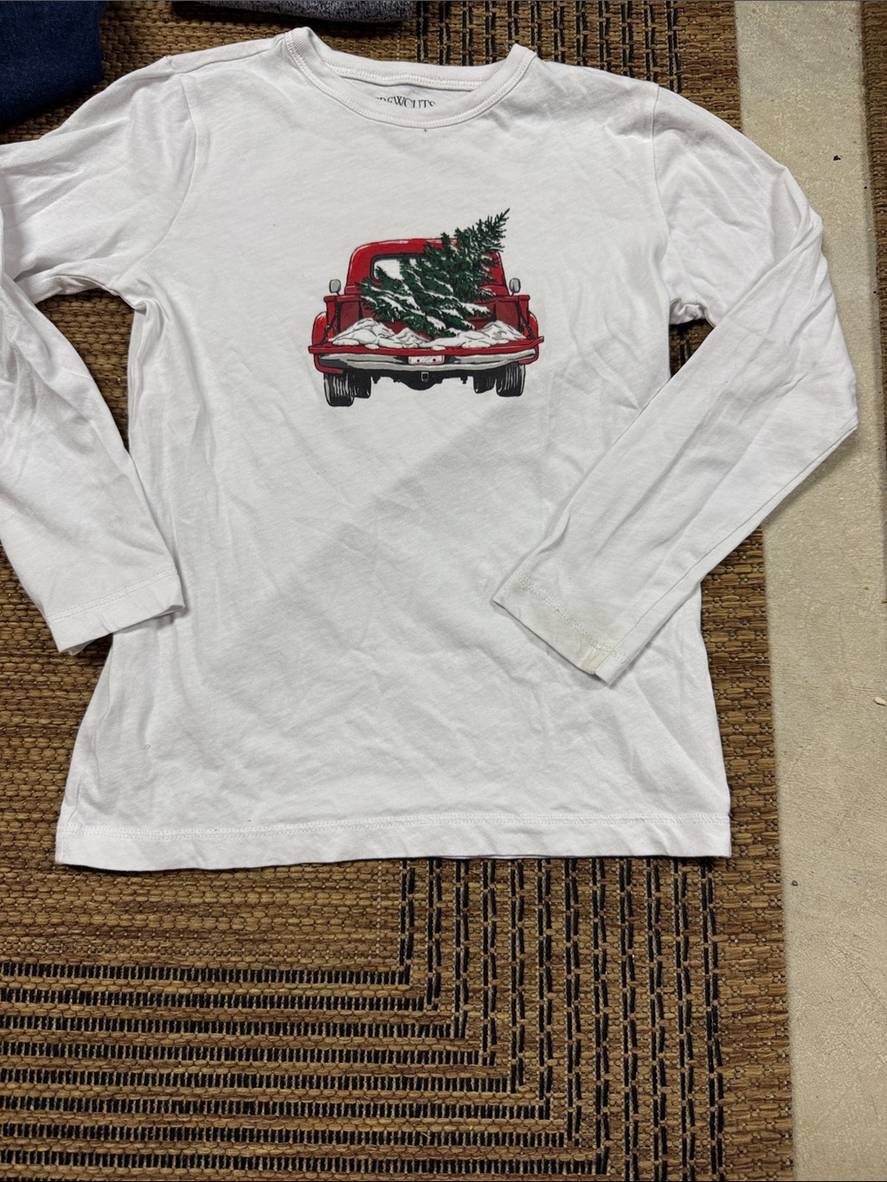 Kids Long-Sleeve White Tee with Red Truck Graphic